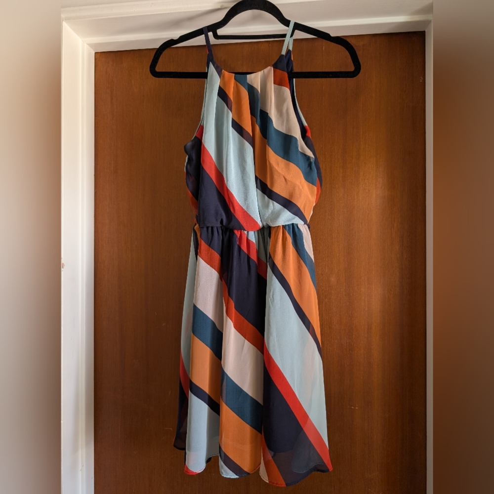 I.N. San Francisco Blue and Orange Halter Sundress